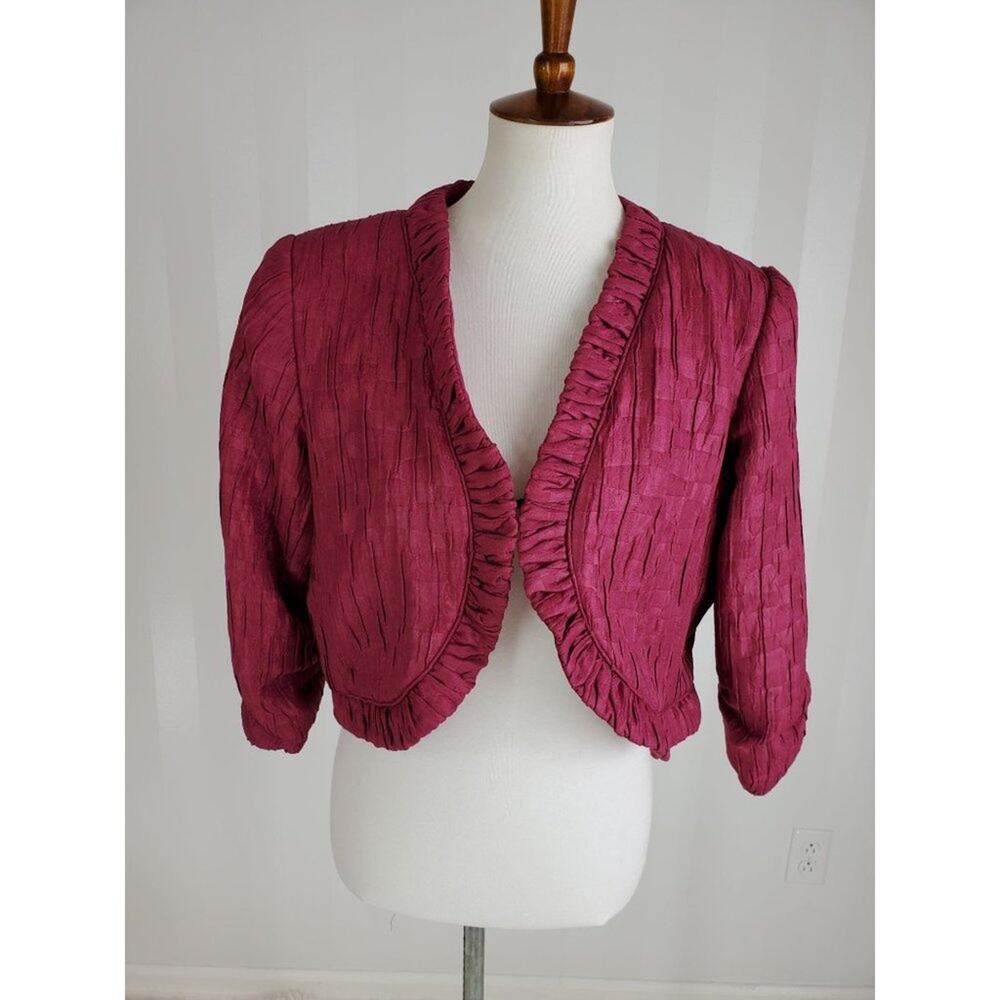 Lavender & Honey Textured Cropped Bolero Jacket Ruffle Trim Romantic Sz L